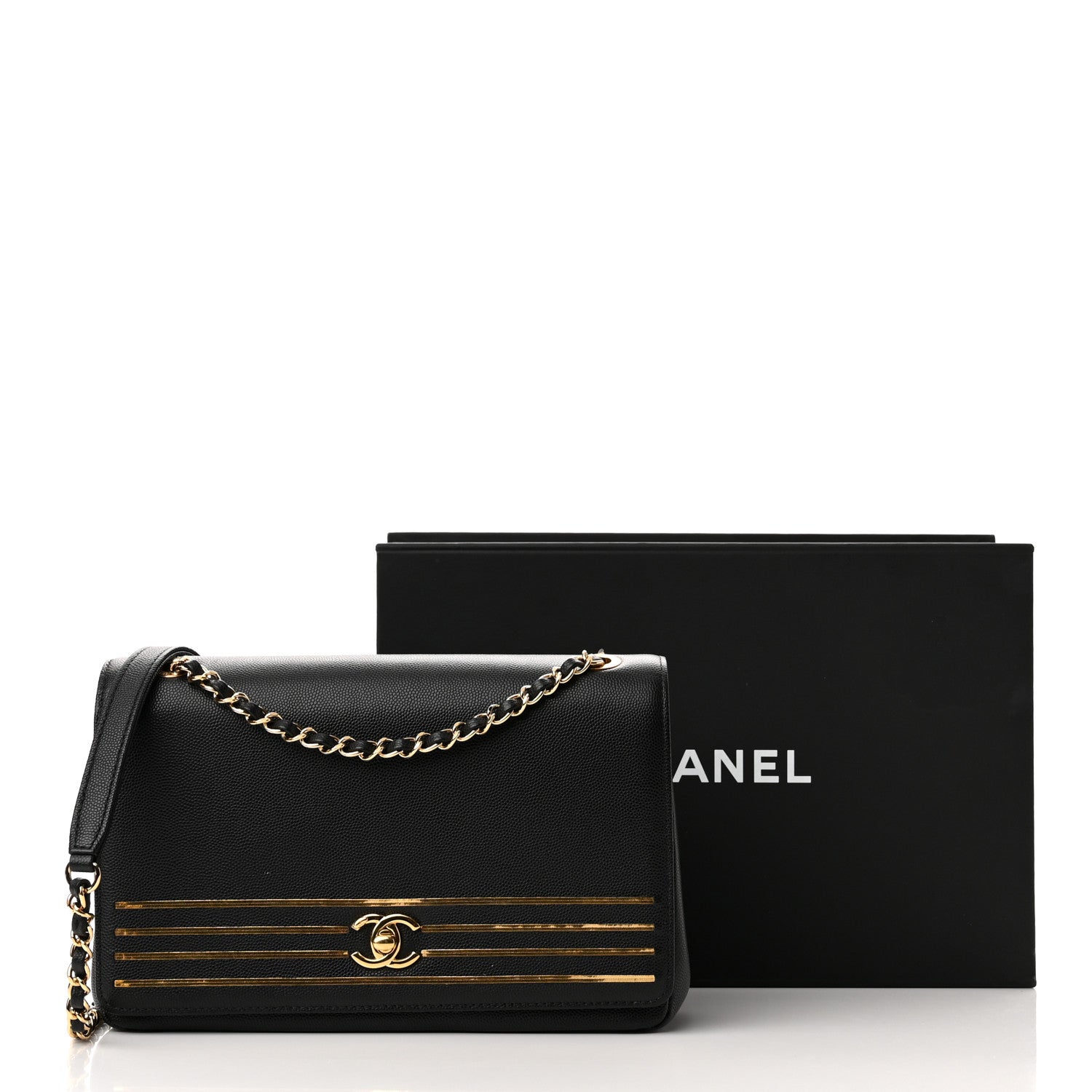 Chanel Grained Calfskin Embroidered Captain Gold Flap Bag Black 11 of 11