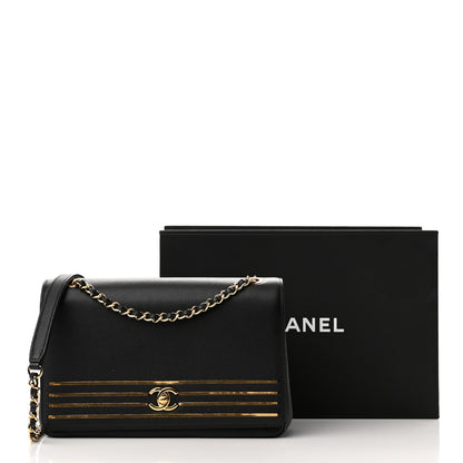 Chanel Grained Calfskin Embroidered Captain Gold Flap Bag Black 11 of 11