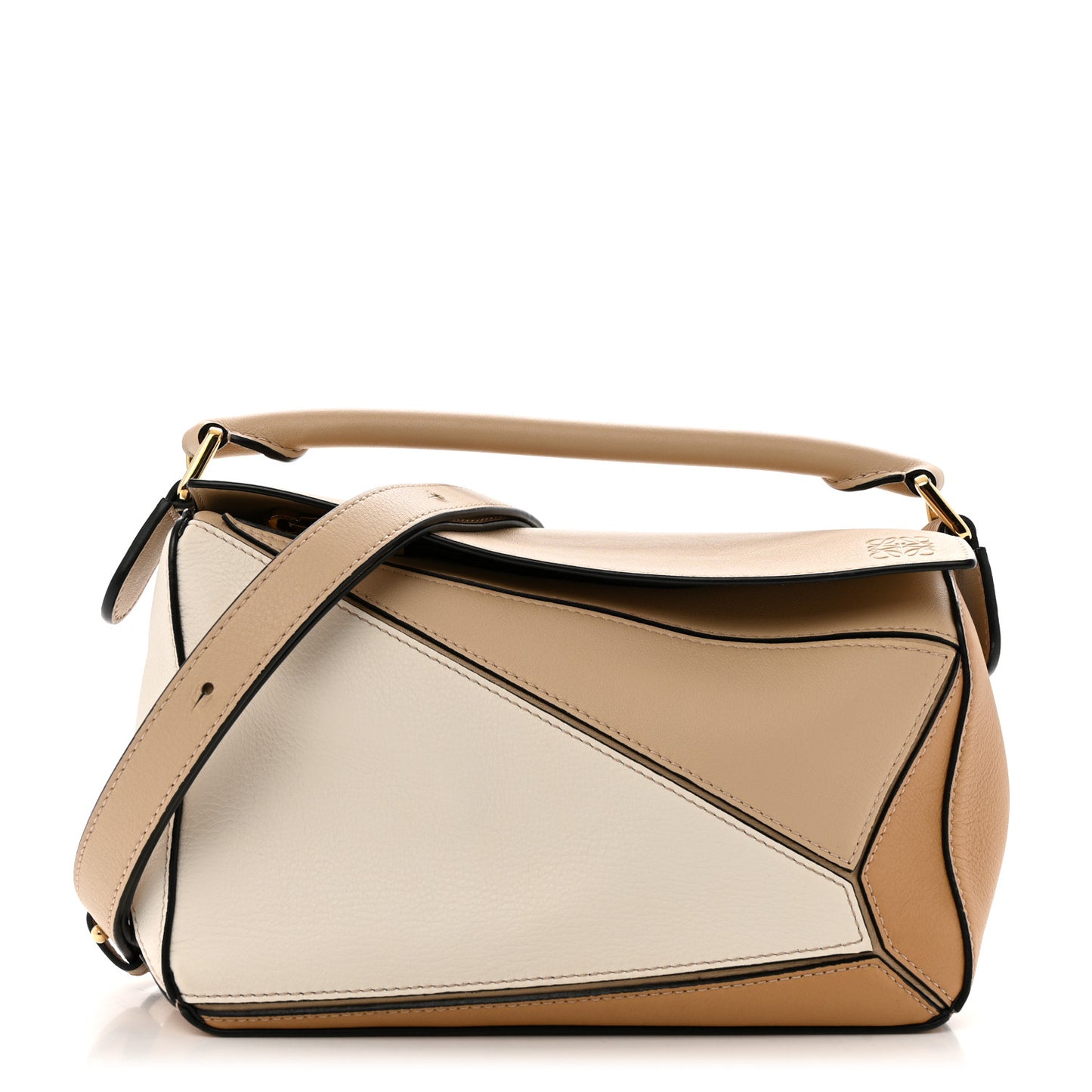 Calfskin Small Puzzle Bag Dusty Beige Soft White