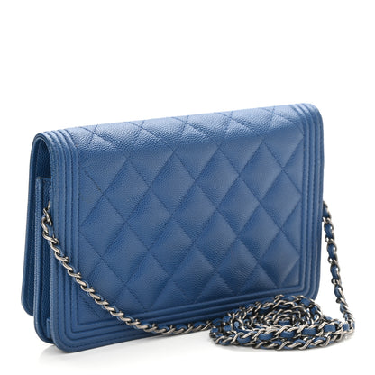 Chanel Caviar Quilted Boy Wallet On Chain WOC Blue 3 of 14