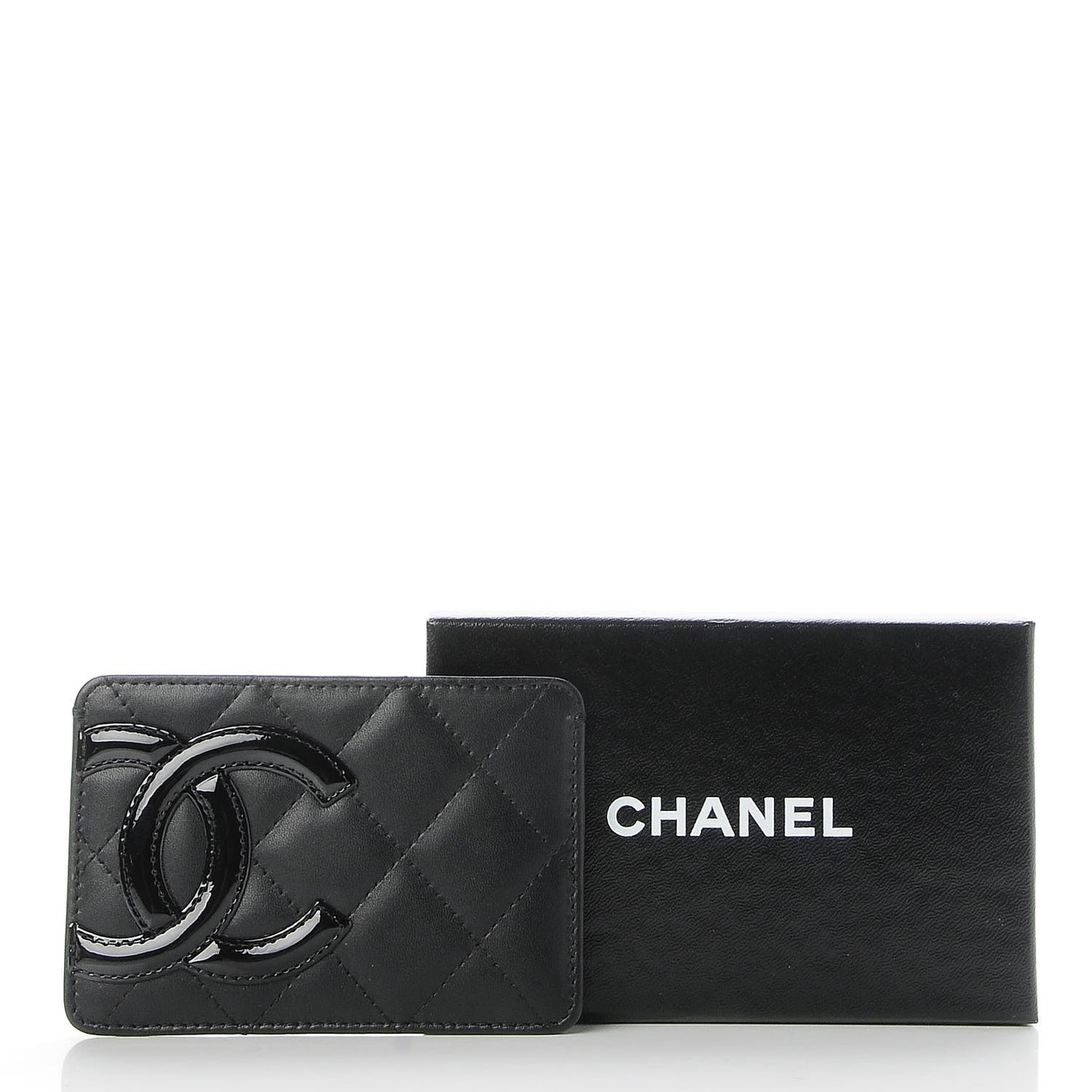 Calfskin Quilted Cambon Card Holder Black
