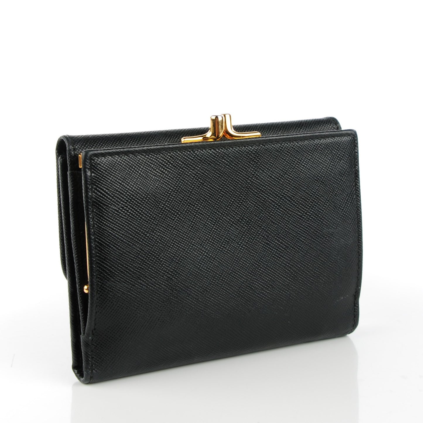 Saffiano Metal Compact Kiss Lock Wallet Black