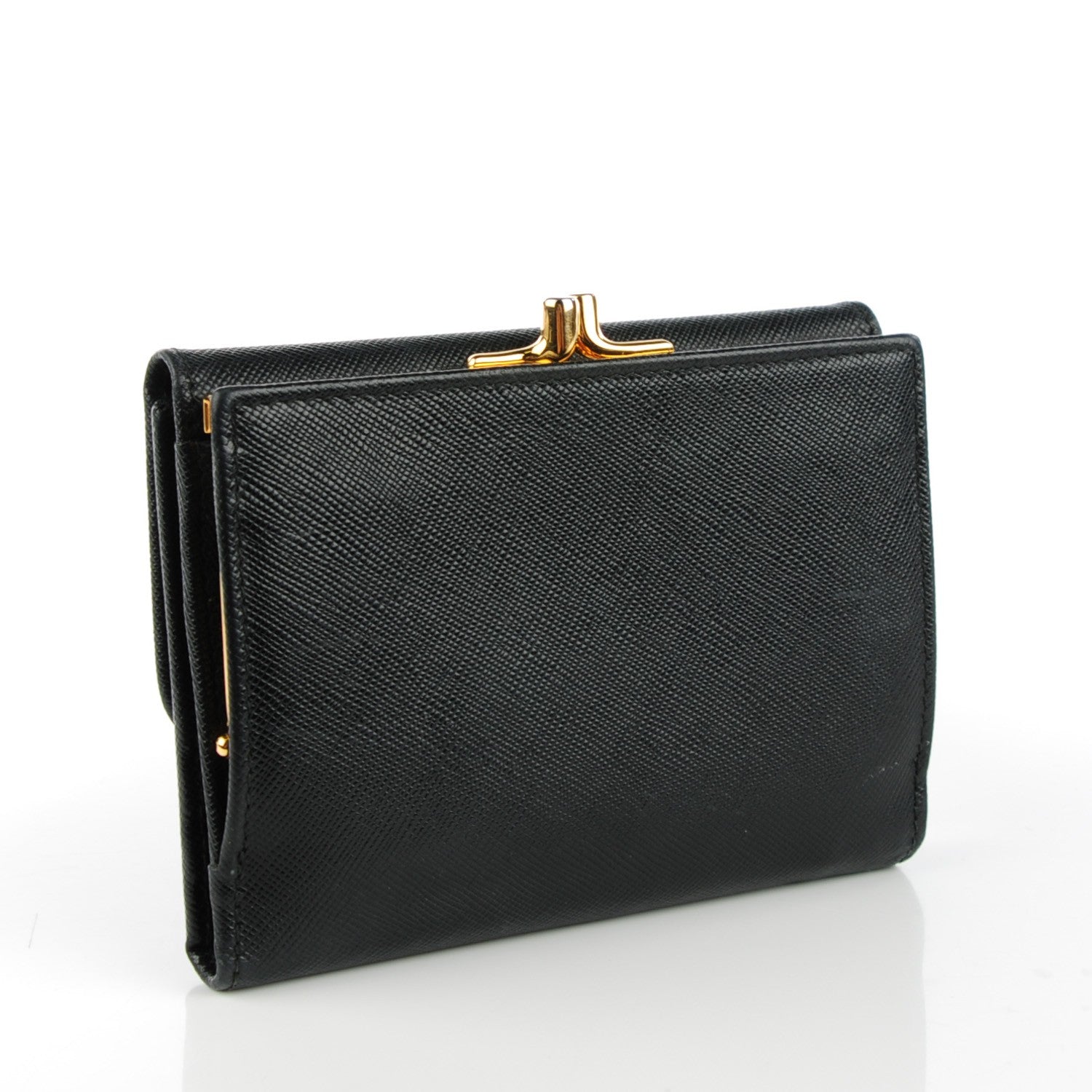 Prada Saffiano Metal Compact Kiss Lock Wallet Black 3 of 4