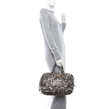 Prada Cervo Lux Print Lace Bauletto Bag Talco 2 of 10