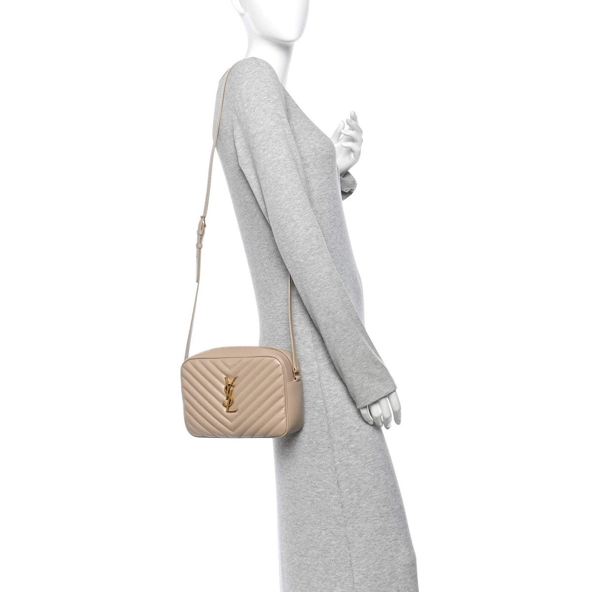 Saint Laurent Calfskin Matelasse Monogram Lou Camera Bag Dark Beige 2 of 10