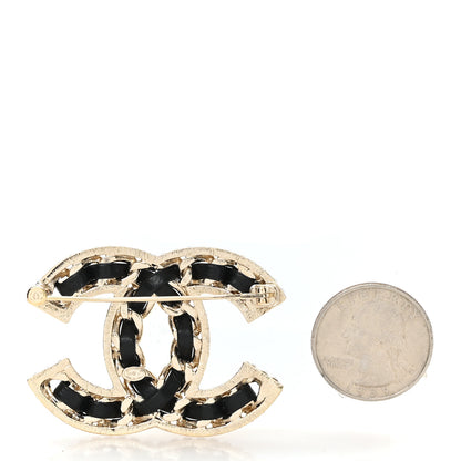 Chanel Lambskin Crystal CC Chain Brooch Black Gold 2 of 4
