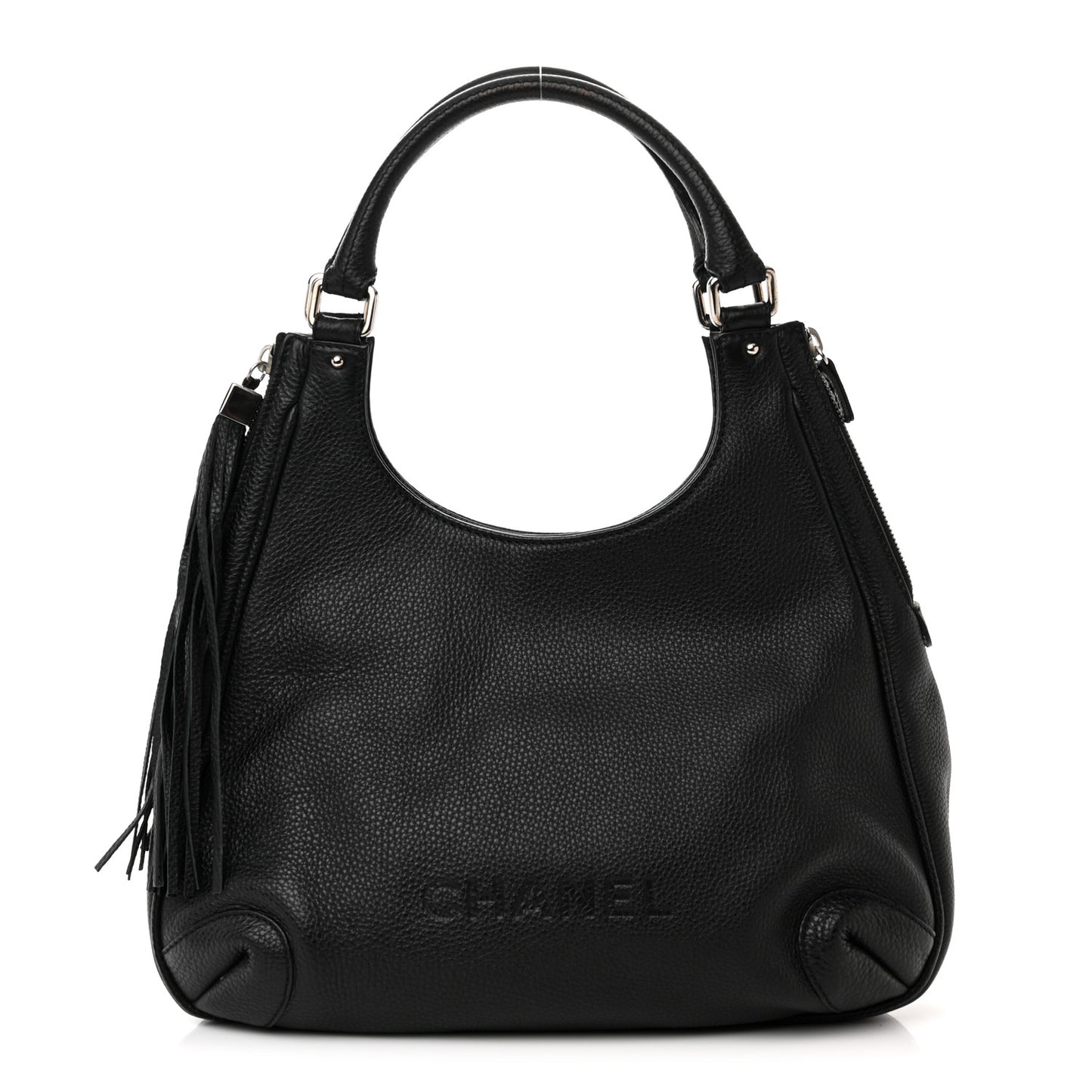 Grained Calfskin Tassel Hobo Black