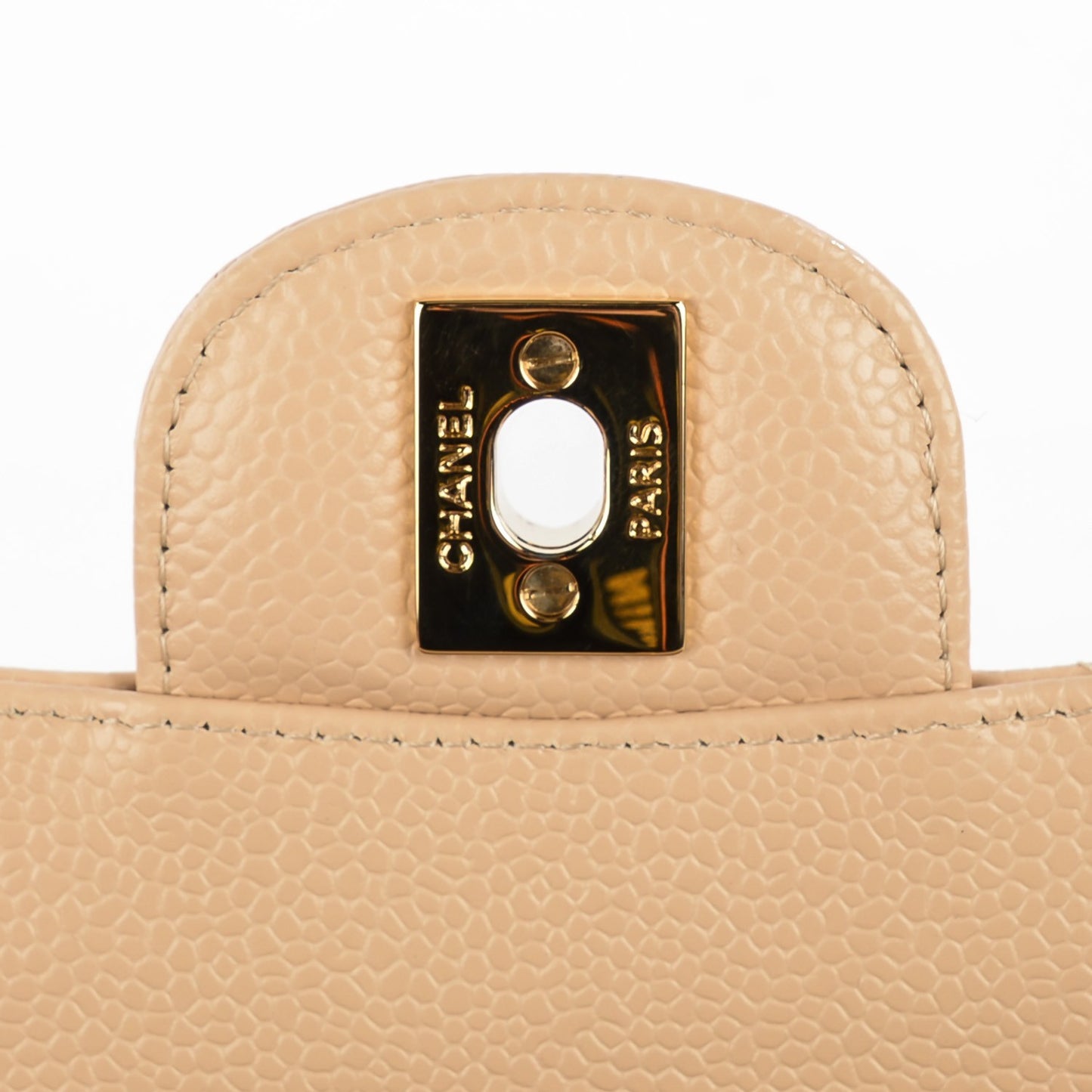 Caviar Quilted Medium Double Flap Beige Clair