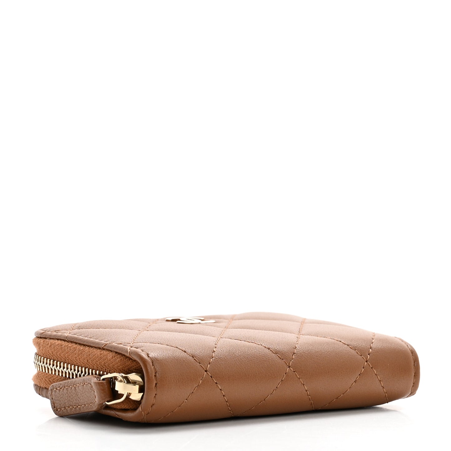 Lambskin Quilted Zip Around Coin Purse Wallet Brown
