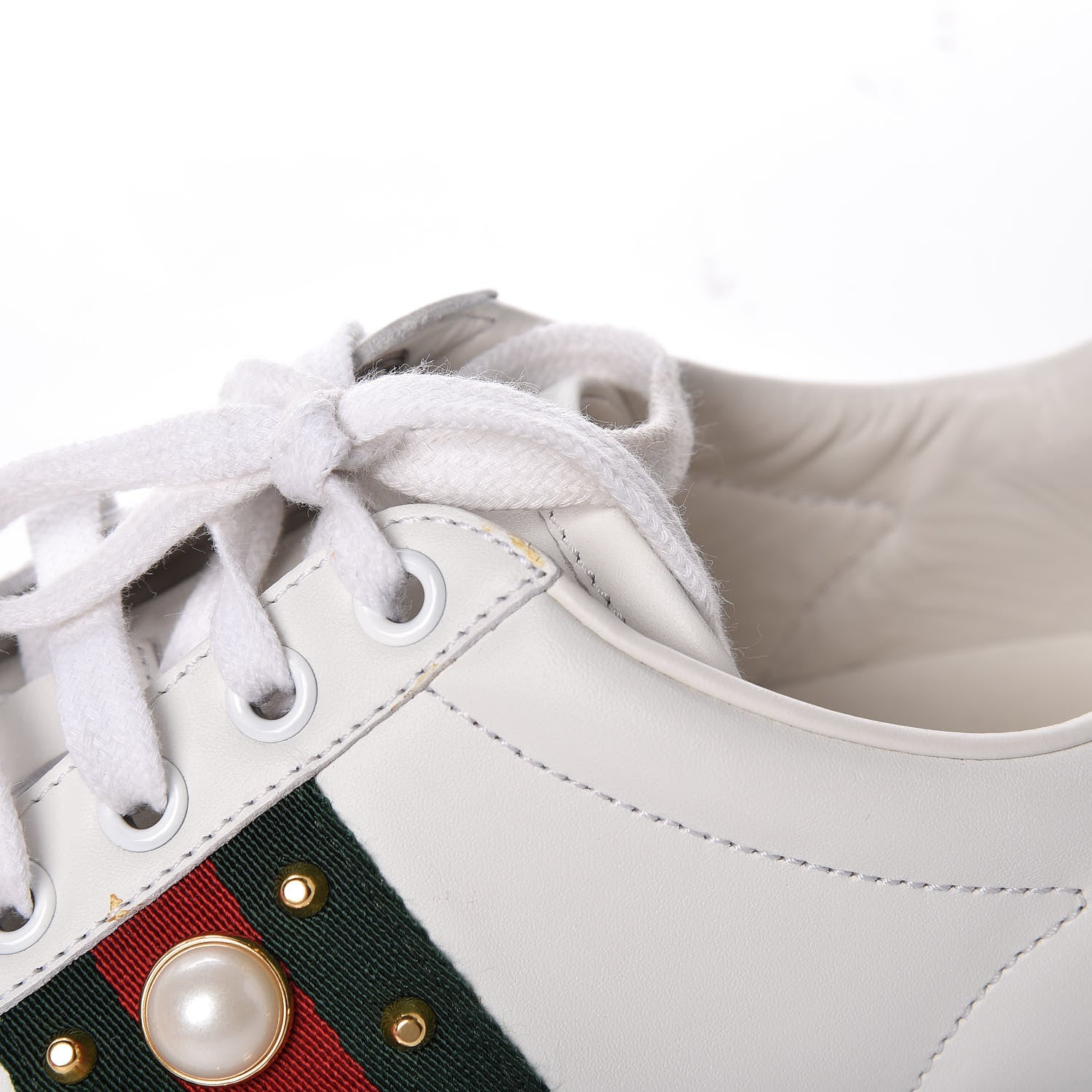 Gucci Calfskin Web Pearl Studded Womens Ace Sneakers 36 White 18 of 22