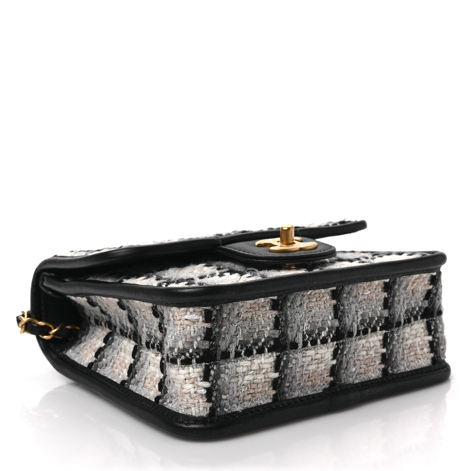 Chanel Tweed Calfskin School Memory Mini Top Handle Flap Ecru Grey Beige Black 4 of 8