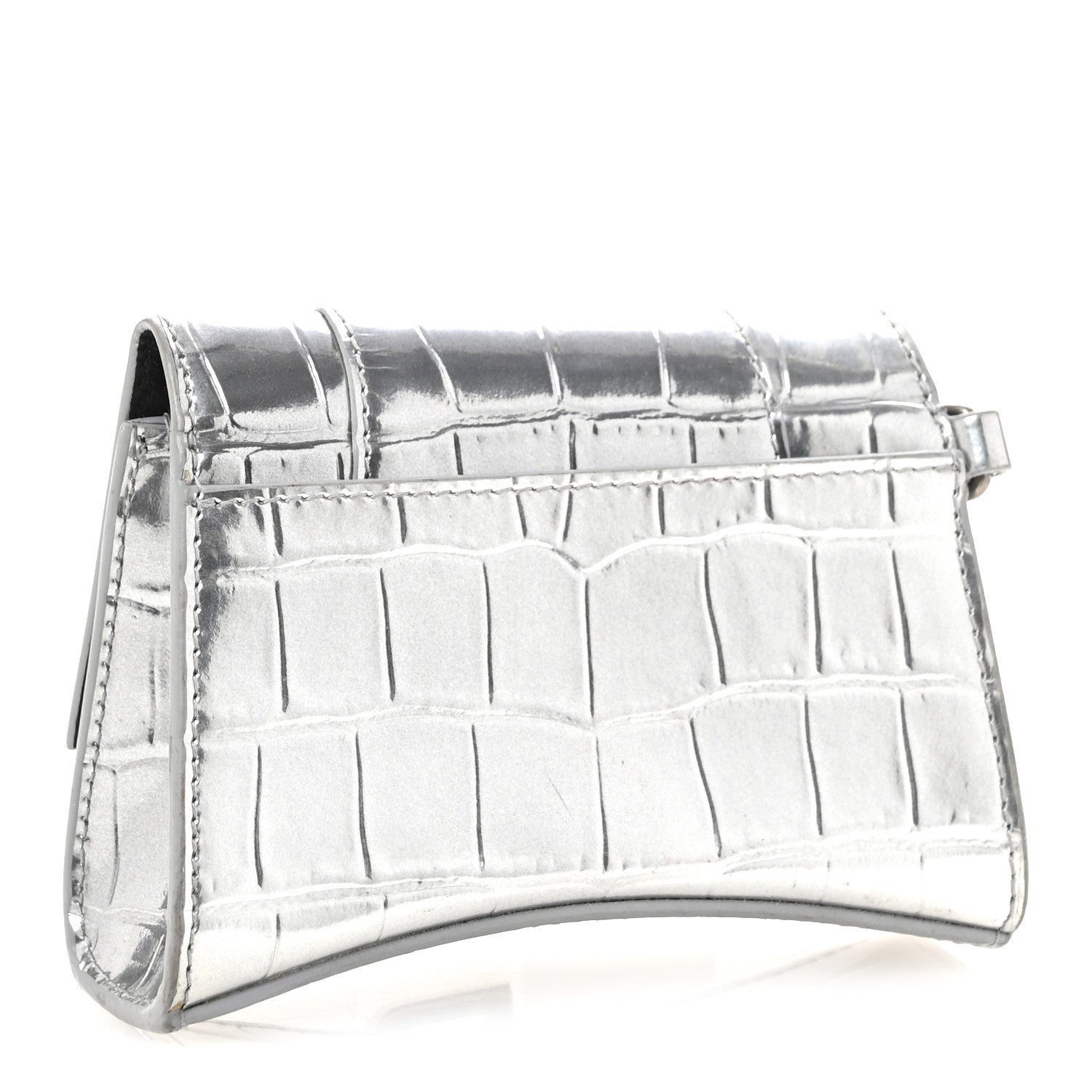 Balenciaga Metallic Calfskin Crocodile Embossed Hourglass Chain Cardholder Silver 3 of 10