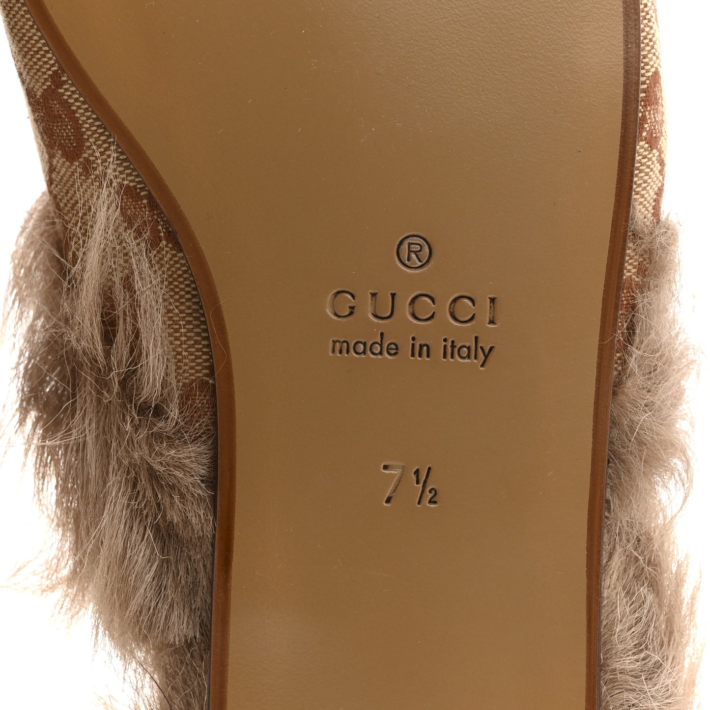 GG Monogram Fur Mens Princetown Slippers 7.5 Beige Ruggine Rust