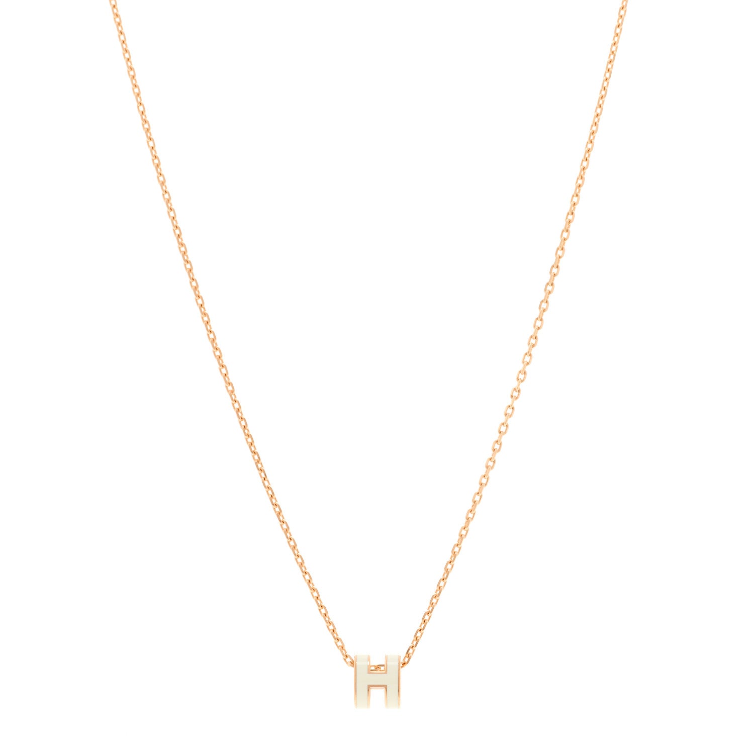 Hermes Lacquered Rose Gold Mini Pop H Pendant Necklace White 1 of 14