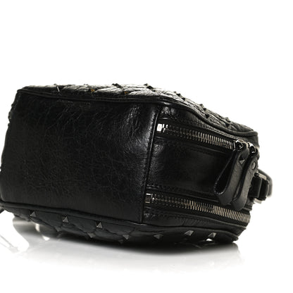 Valentino Garavani Craquele Nappa Rockstud Spike Double Zip Camera Crossbody Bag Black 5 of 12