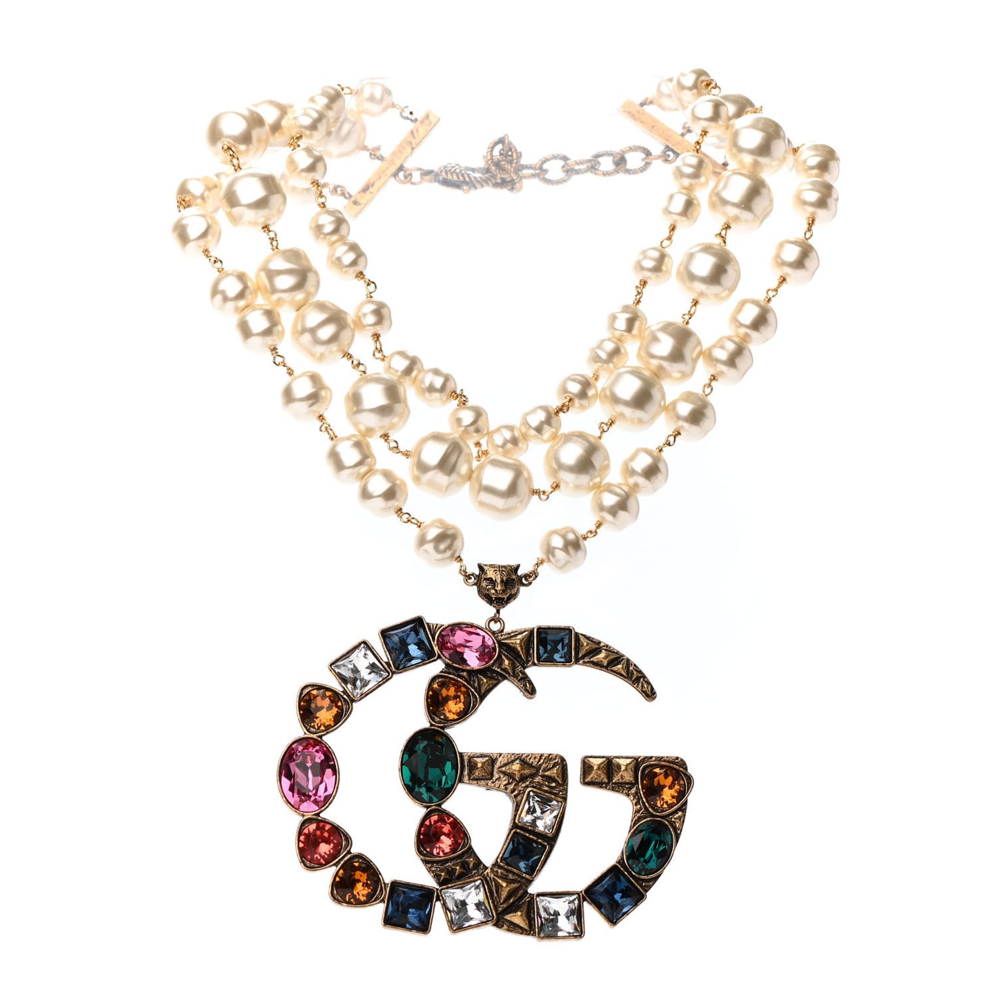 Crystal Pearl Marmont Necklace Aged Gold Multicolor