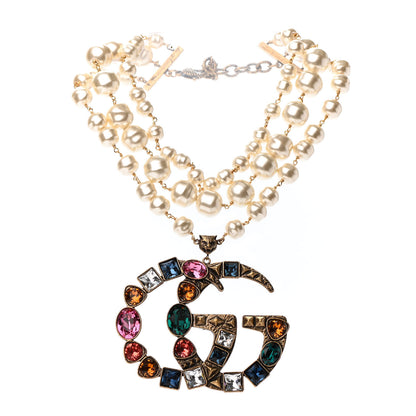 Gucci Crystal Pearl Marmont Necklace Aged Gold Multicolor 1 of 4