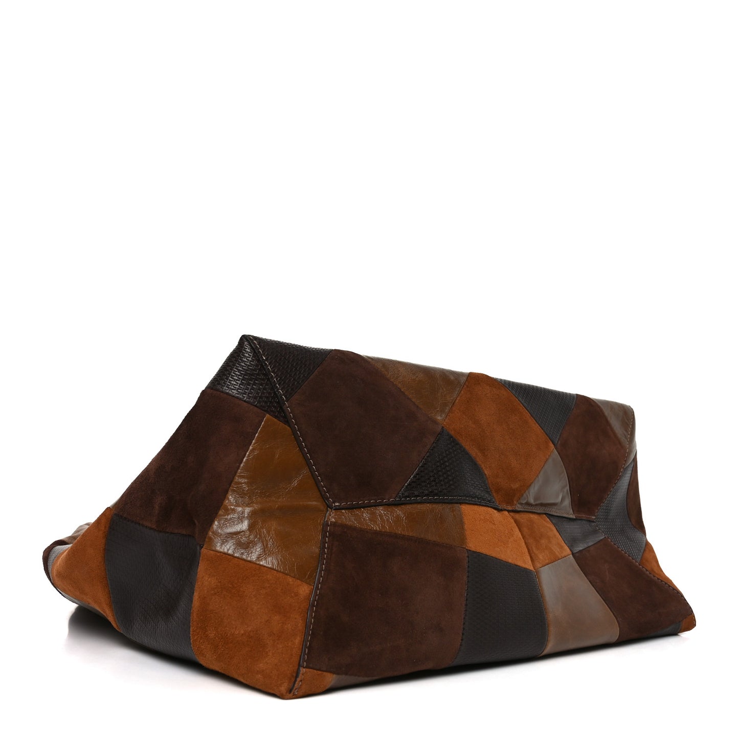 Calfskin Suede Patchwork The Sack Bag Brown Multicolor