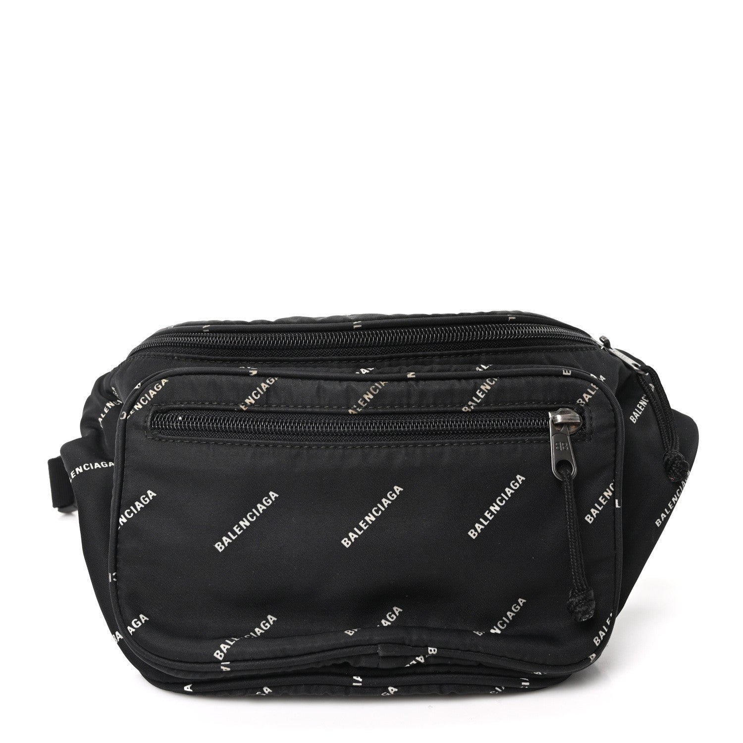 Balenciaga Twill Nylon Allover Logo Explorer Beltpack Black White 1 of 11