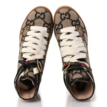 Gucci Covered Wool Big GG Monogram Womens Lace Up Combat Ankle Boots 38 Beige Ebony Cocoa 2 of 12
