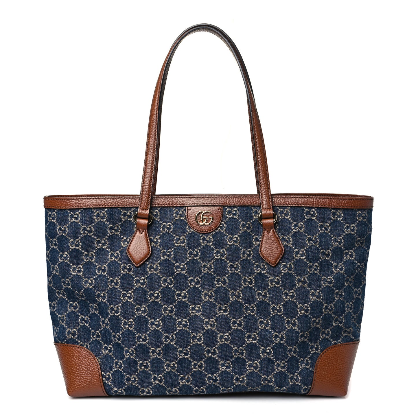 New Denim GG Monogram Medium Ophidia Shopping Tote Blue Tea Cuir