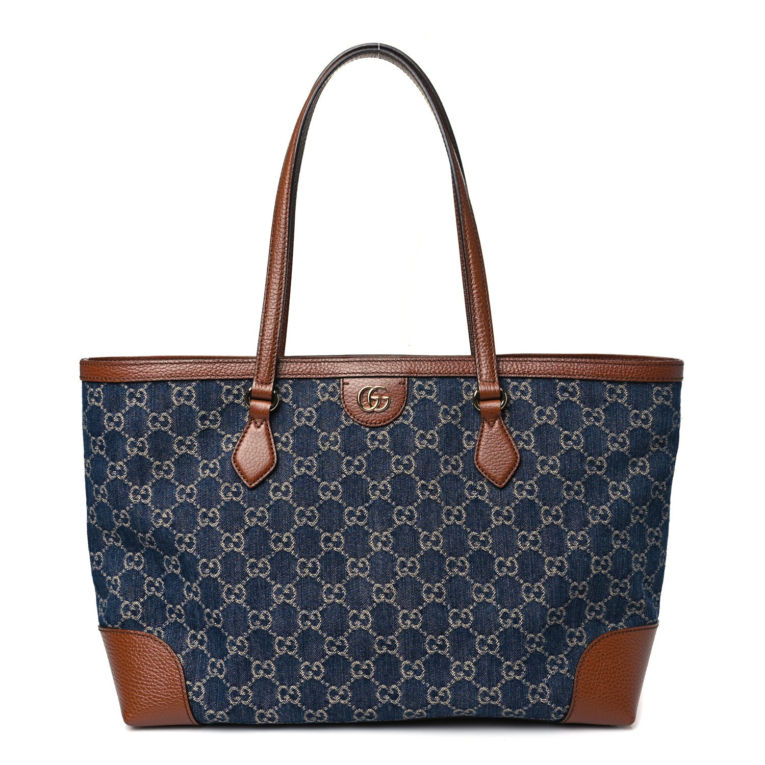 Gucci New Denim GG Monogram Medium Ophidia Shopping Tote Blue Tea Cuir 1 of 10