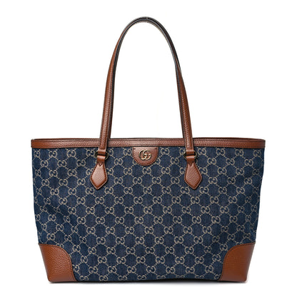 Gucci New Denim GG Monogram Medium Ophidia Shopping Tote Blue Tea Cuir 1 of 10