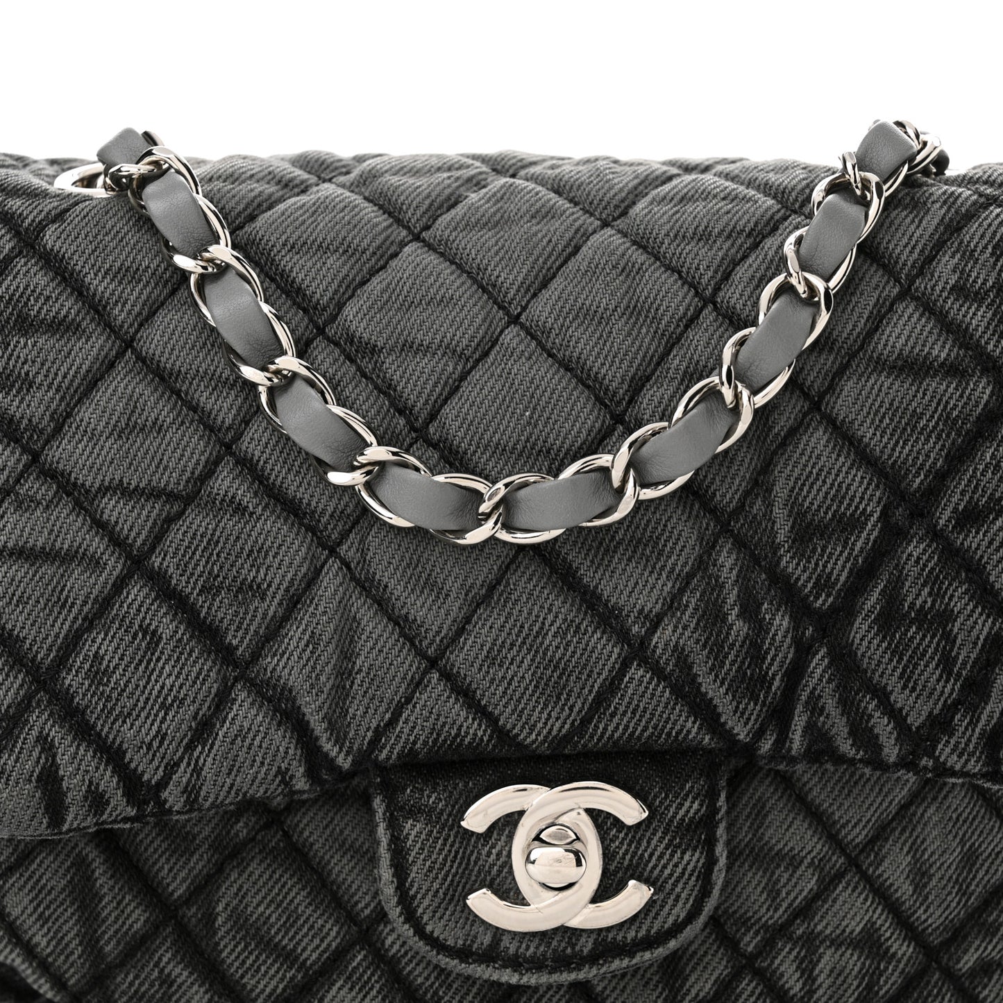 Washed Denim Quilted Small Denimpression Flap Grey Black