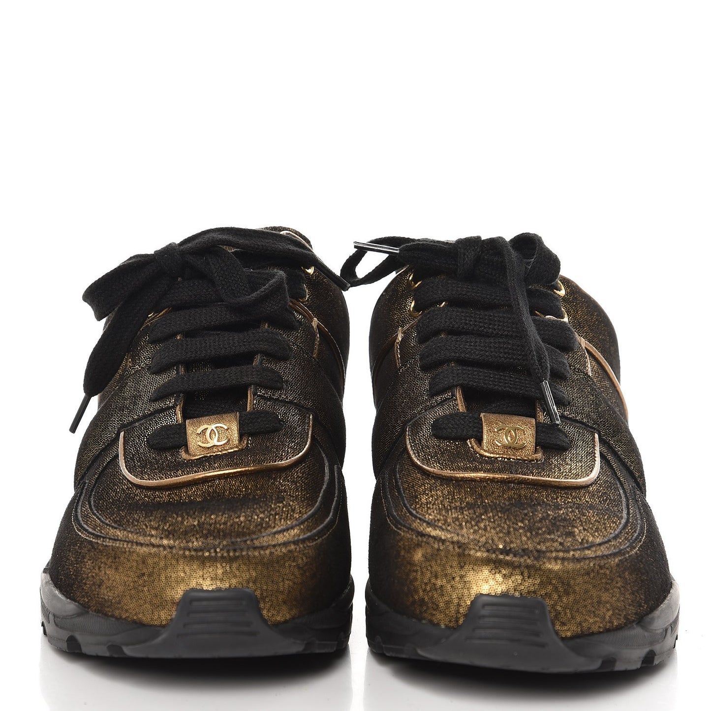 Metallic Fabric Calfskin Womens CC Sneakers 41 Golden Brown