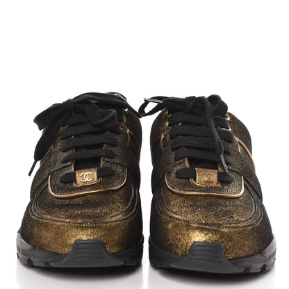 Chanel Metallic Fabric Calfskin Womens CC Sneakers 41 Golden Brown 3 of 8