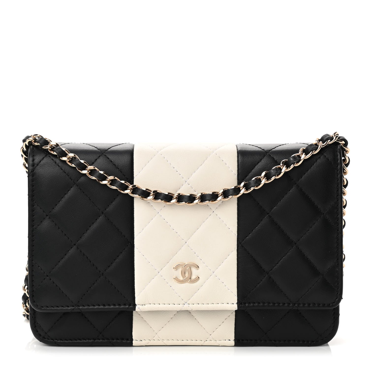 Chanel Lambskin Quilted Wallet On Chain WOC White Black 1 of 17