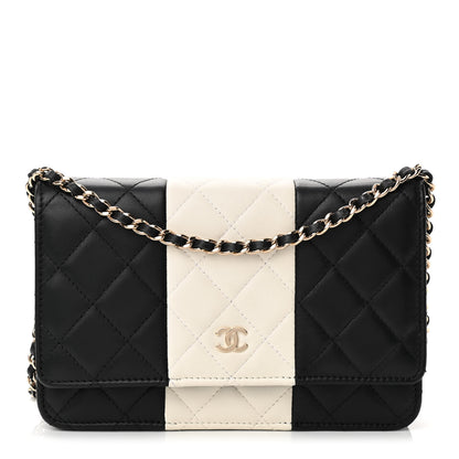 Chanel Lambskin Quilted Wallet On Chain WOC White Black 1 of 17