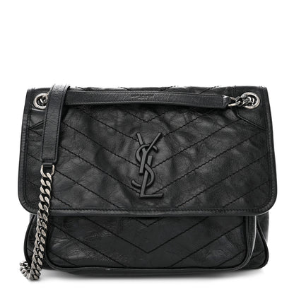 Saint Laurent Crinkled Calfskin Matelasse Monogram Medium Niki Chain Satchel Black 1 of 12