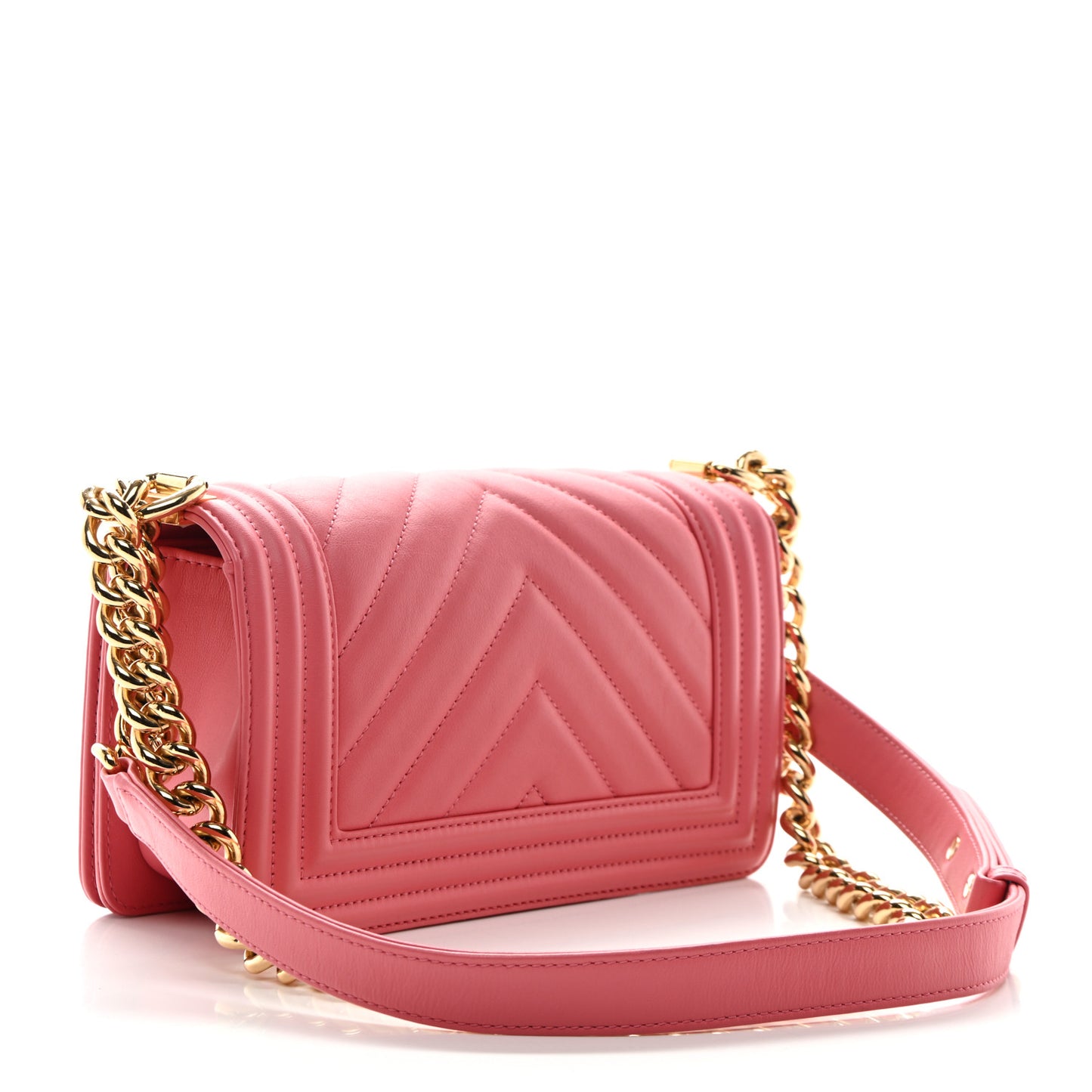 Calfskin Chevron Quilted Small Boy Flap Pink