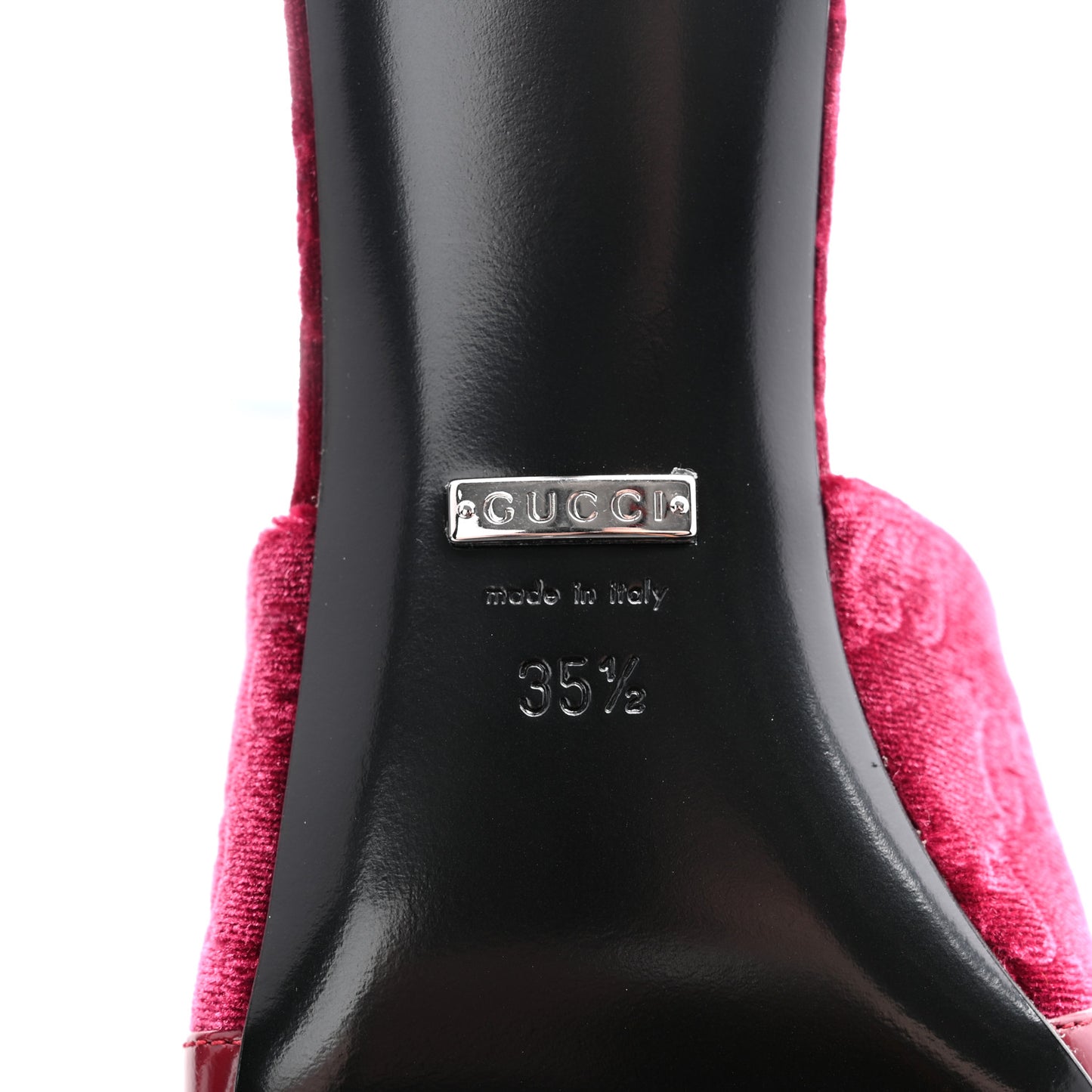 New Velvet Ashmir Regent Calfskin GG Monogram Square Toe Bow 45mm Slide Sandals 35.5 Red Grape