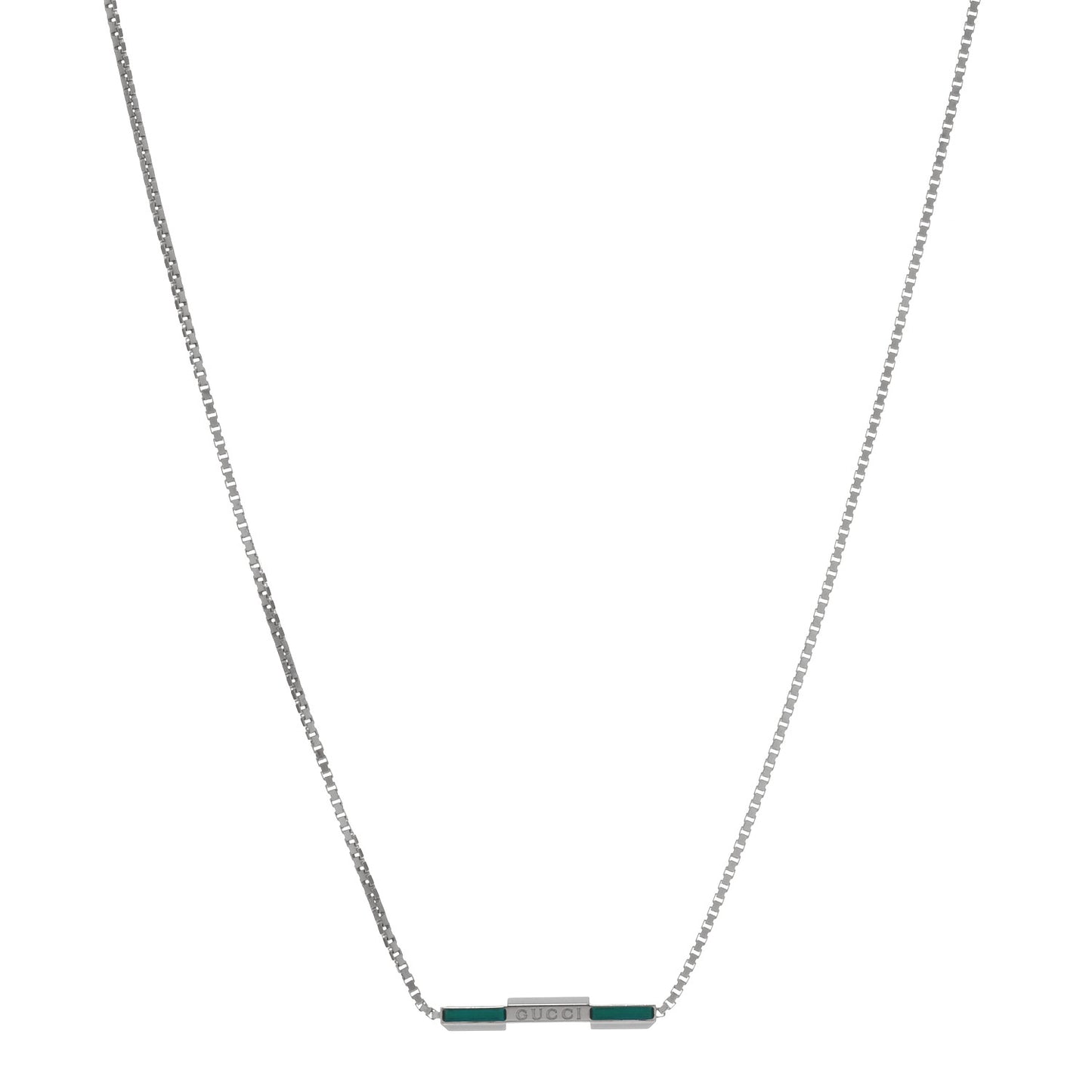 18K White Gold Enamel Link to Love Bar Necklace Green