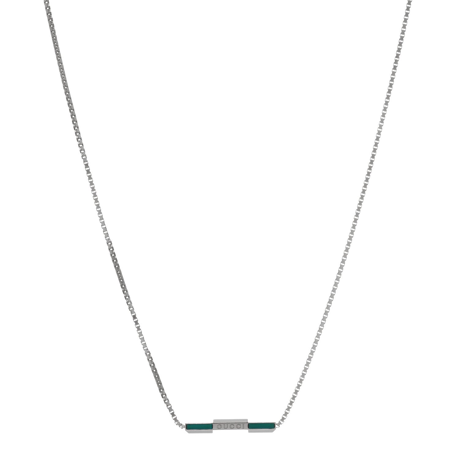 Gucci 18K White Gold Enamel Link to Love Bar Necklace Green 1 of 3
