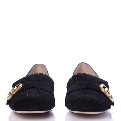 Gucci Kid Scamosciato GG Marmont Fringe Flats 40 Black 3 of 11