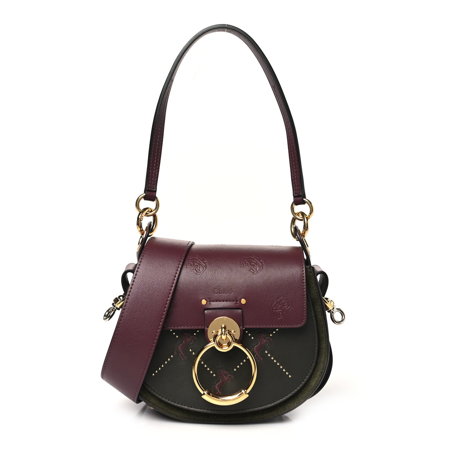 Calfskin Little Horses Embroidered Baroque Small Tess Bag Deep Forest