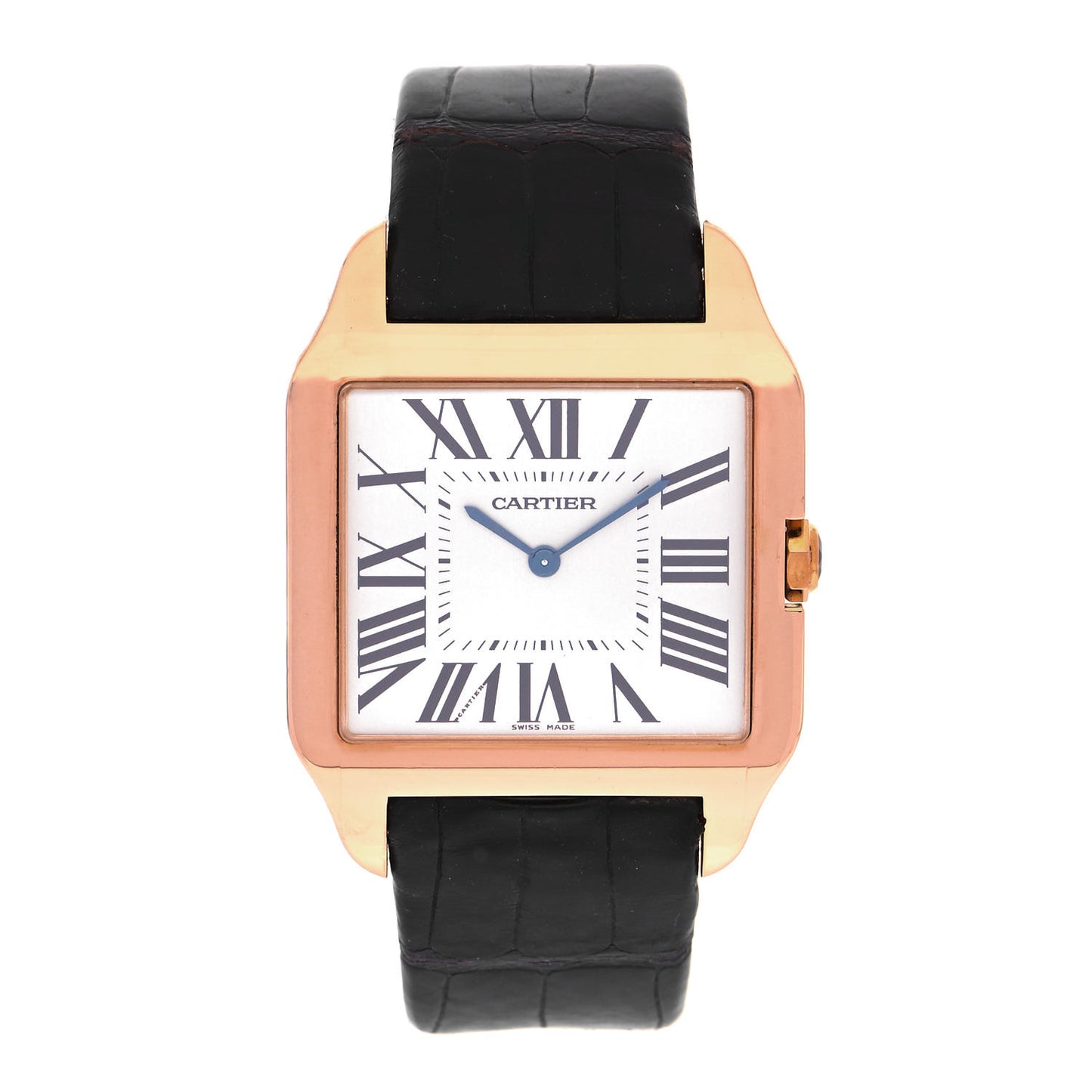18K Yellow Gold Alligator 35mm Santos Dumont Manual Winding Watch