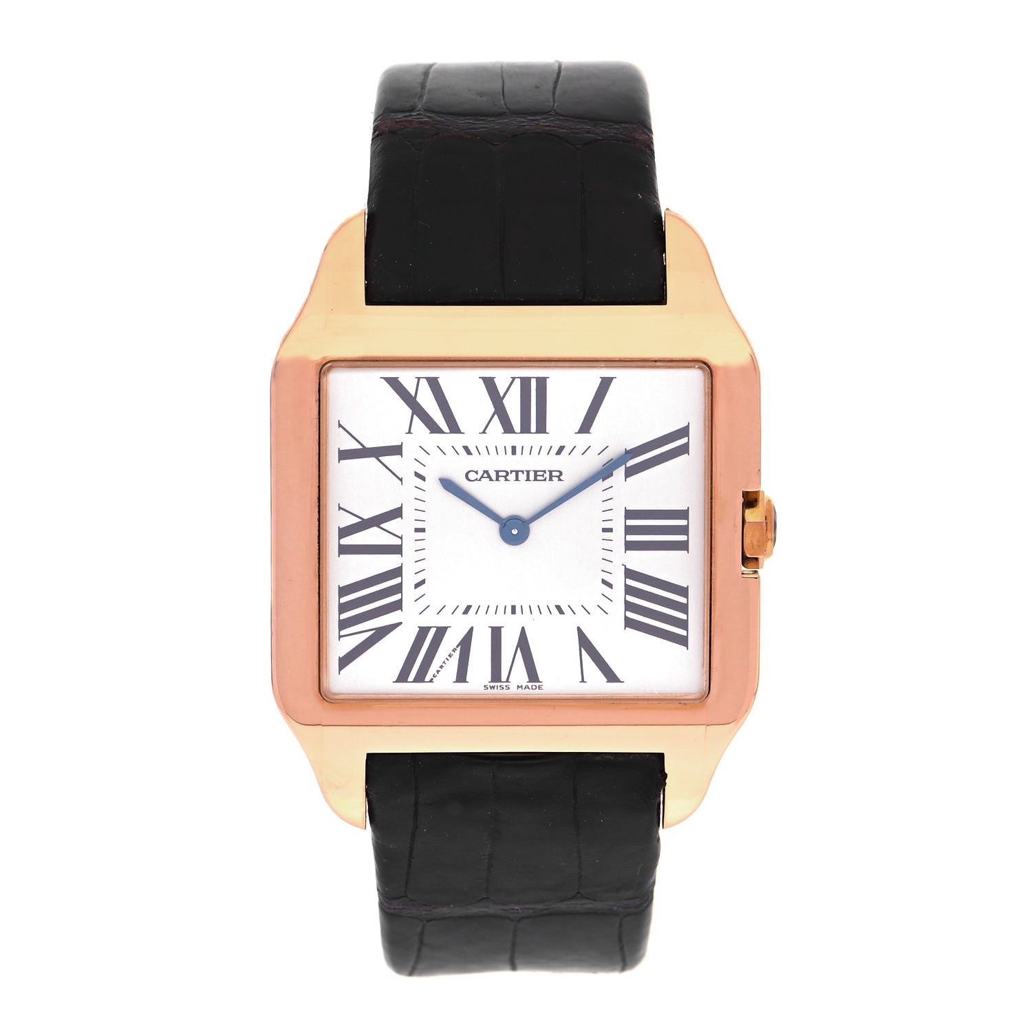 Cartier 18K Yellow Gold Alligator 35mm Santos Dumont Manual Winding Watch 1 of 5