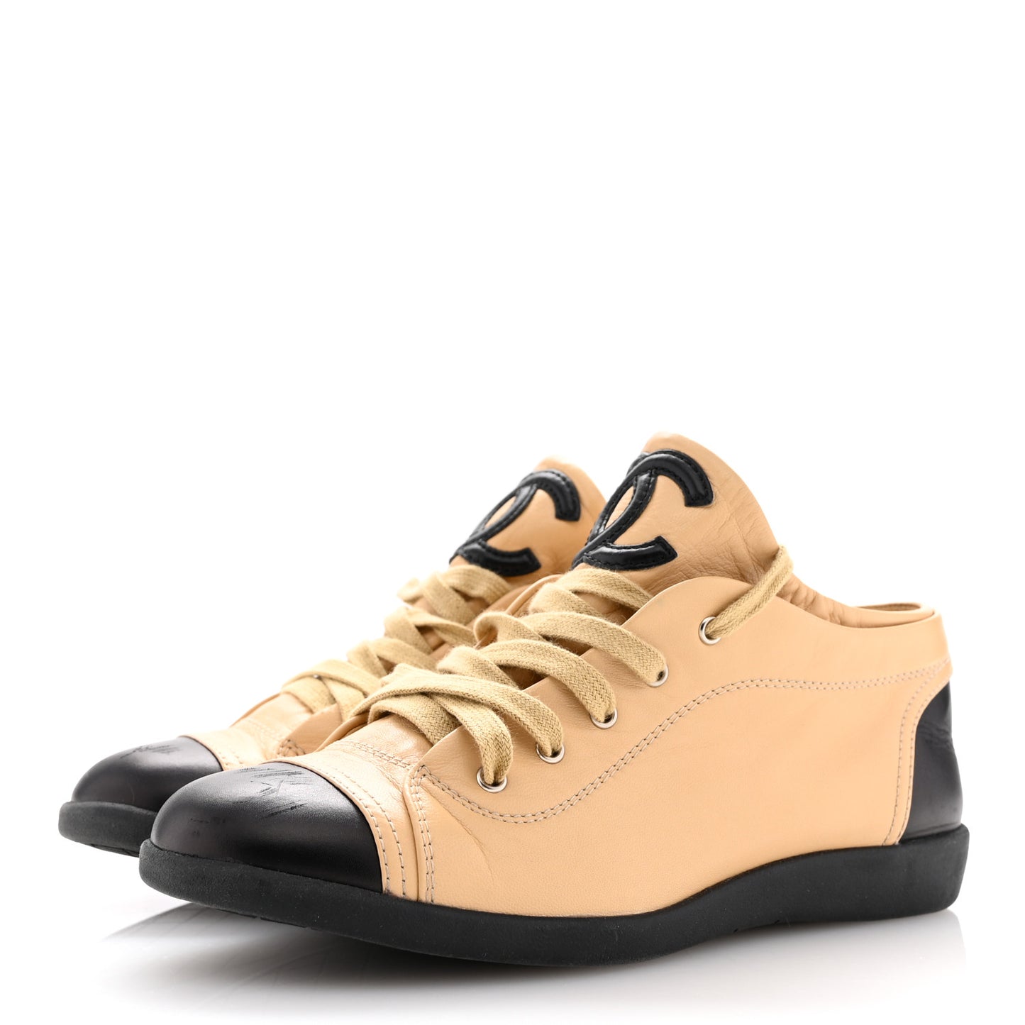 Lambskin CC Sneakers 37.5 Beige Black