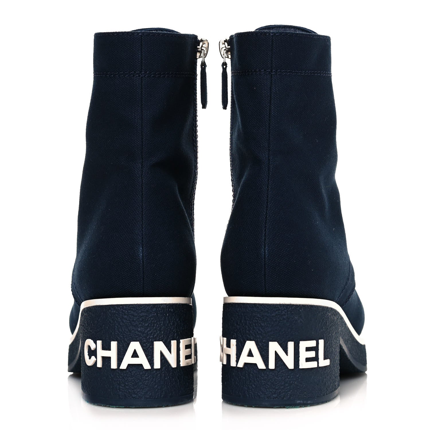 Chanel Fabric Lace Up Combat Boots 40 Navy Blue 5 of 8