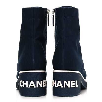 Chanel Fabric Lace Up Combat Boots 40 Navy Blue 5 of 8