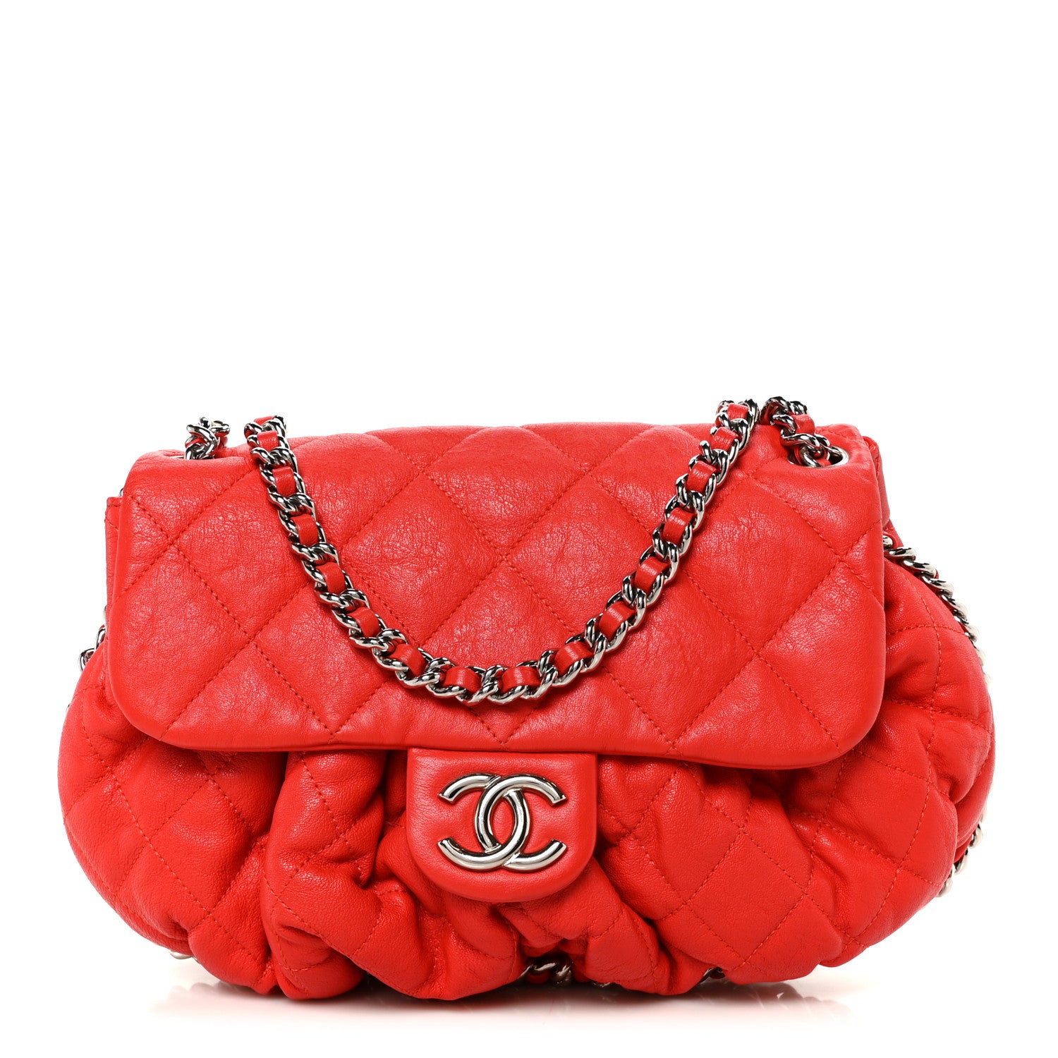 Chanel Washed Lambskin Quilted Medium Chain Around Messenger Red 1 of 9