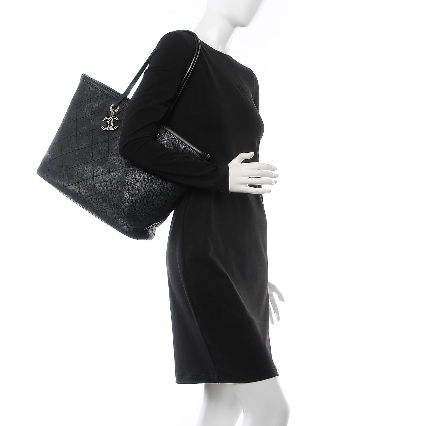 Grained Calfskin Shopping Fever Tote Black