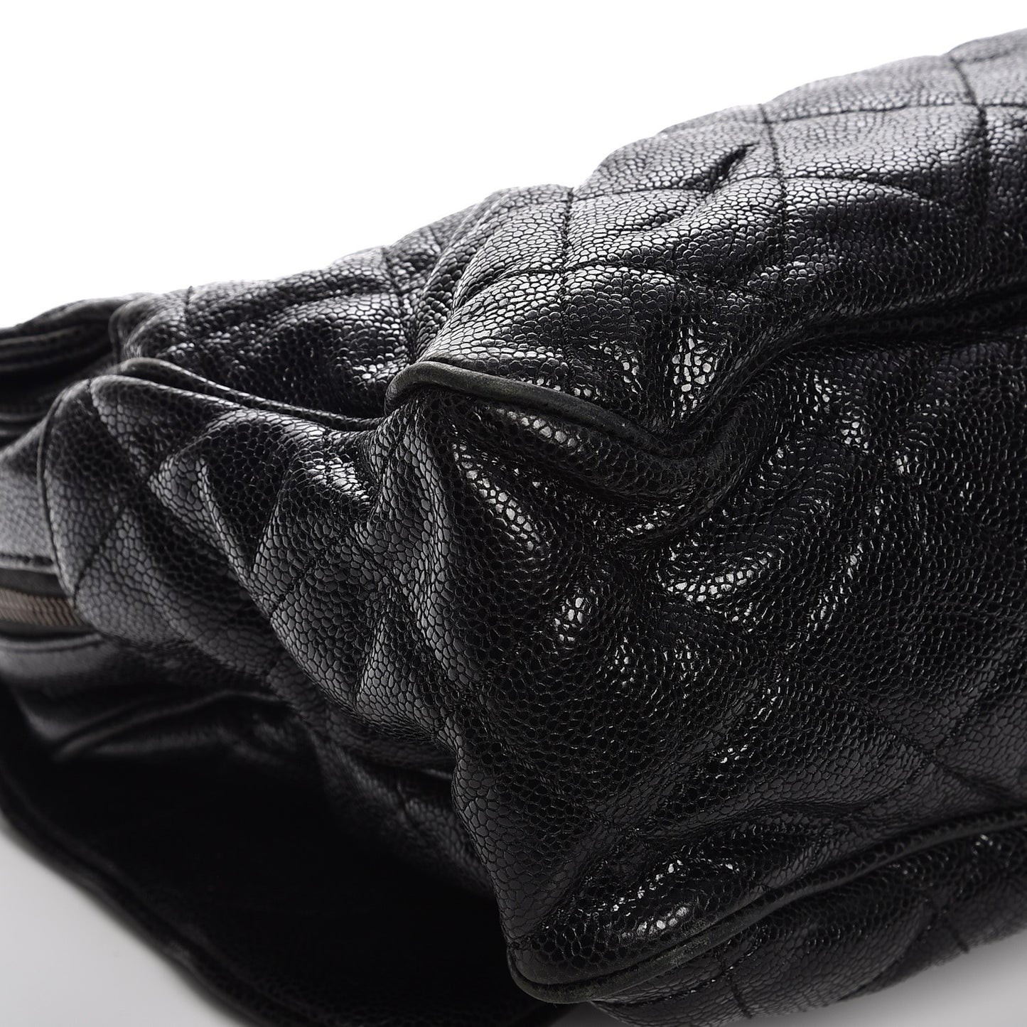 Crumpled Grained Calfskin Quilted Large Shiva Flap Black