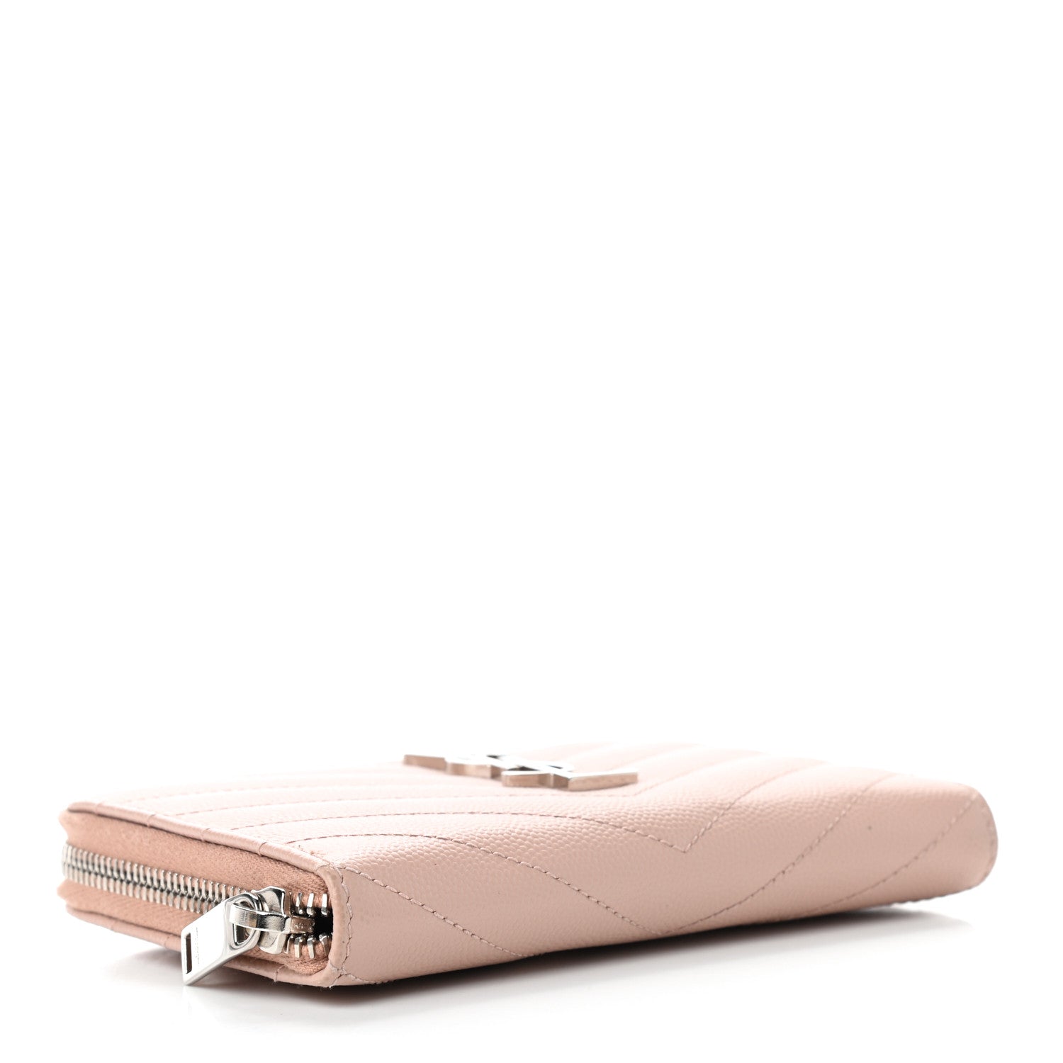 Saint Laurent Grain De Poudre Matelasse Chevron Monogram Zip Around Wallet Pink 4 of 7