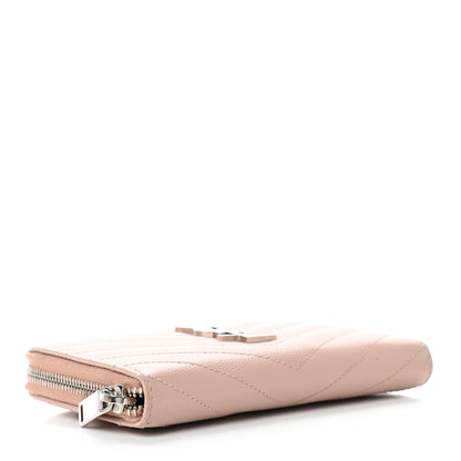 Saint Laurent Grain De Poudre Matelasse Chevron Monogram Zip Around Wallet Pink 4 of 7