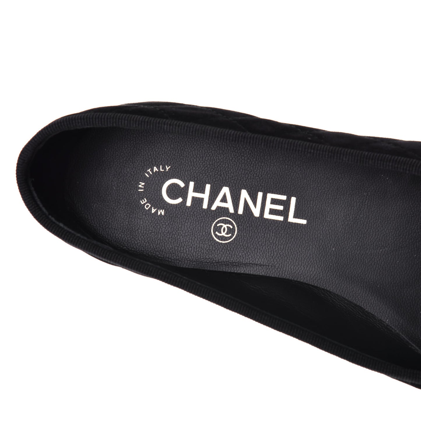 Suede Quilted Cap Toe CC Ballerina Flats 38 Black